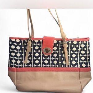 Spartina 449 Navy and Coral Patterned Tote